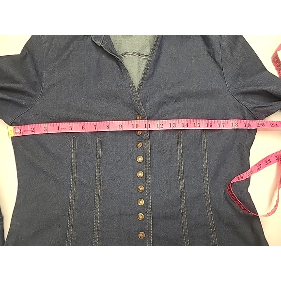 Long Sleeve Denim Shirt Top Sz M Boho Rocker 90s Biker Live A Little - Picture 6 of 8